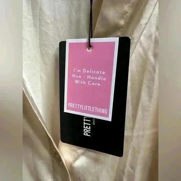 NWT | PrettyLittleThing Champagne Satin Ruched Shirt Dress | Women’s Size US 6 - Picture 12 of 14